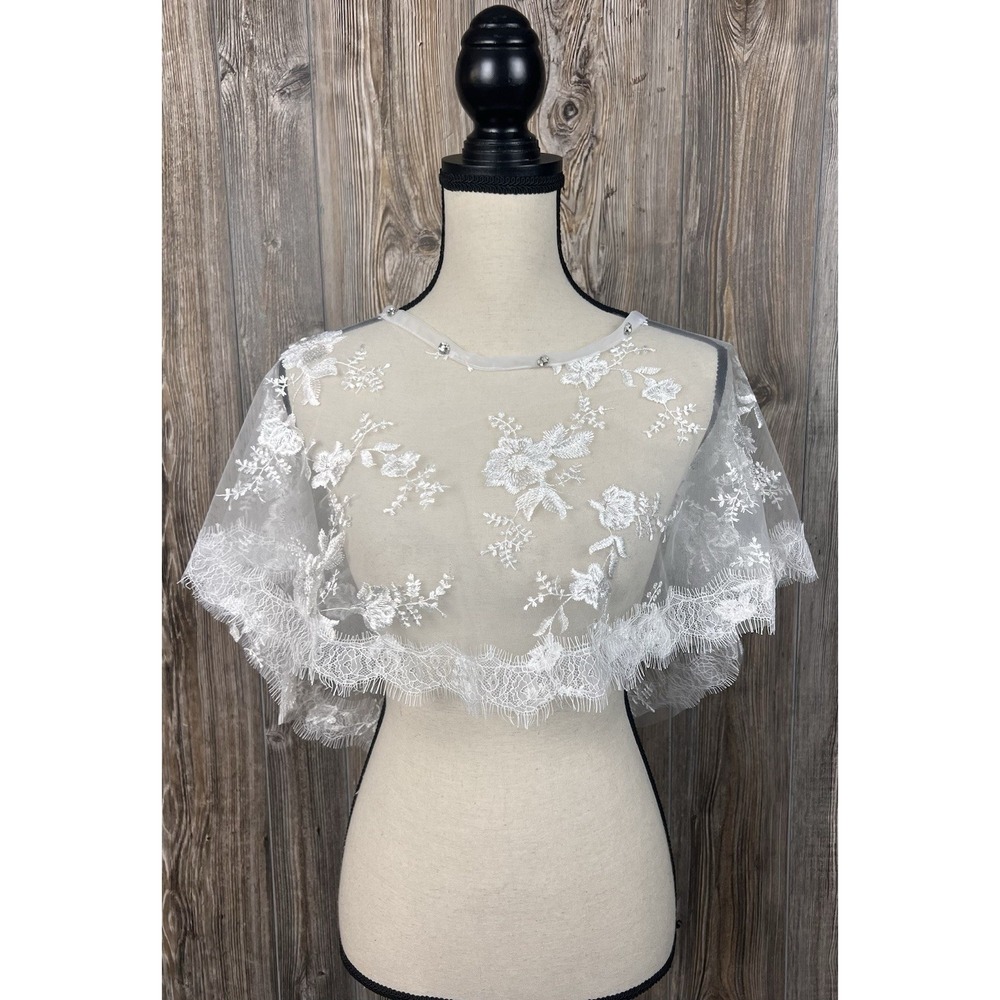 Bridal Sheer Mesh Embroidery Lace Asymmetric Shawl Cape Wedding Prom Party